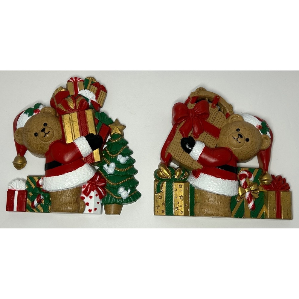 Vintage Burwood Christmas‎ Teddy Bear Santa Wall Decor MCM Holiday Set of 2
